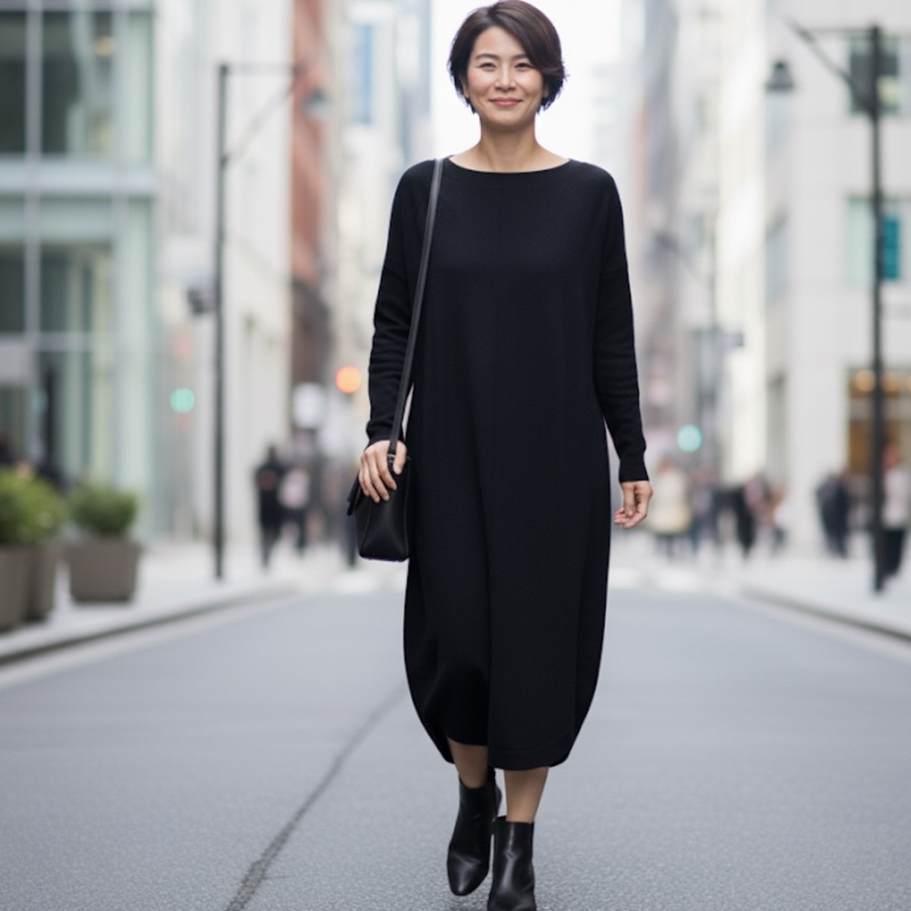 Black Crane Black Long Sleeve Midi Dress Small